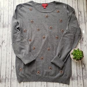 Elle • Grey Sweater with Beaded Flower Detail